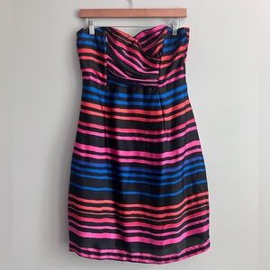 H&M Black and Pink Striped Strapless Sheath Cocktail Dress Size 10 (like an 6-8)